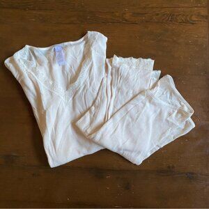HANRO of Switzerland Set Ivory Woolen Silk Lace Long UnderwearTop LARGE…